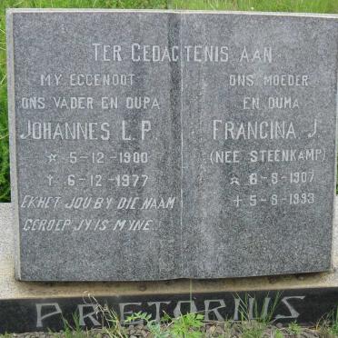 PRETORIUS Johannes L.P. 1900-1977 &amp; Francina J. STEENKAMP 1907-1993