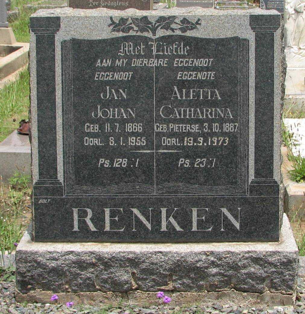 RENKEN Jan Johan 1866-1955 &amp; Aletta Catharina PIETERSE 1887-1973