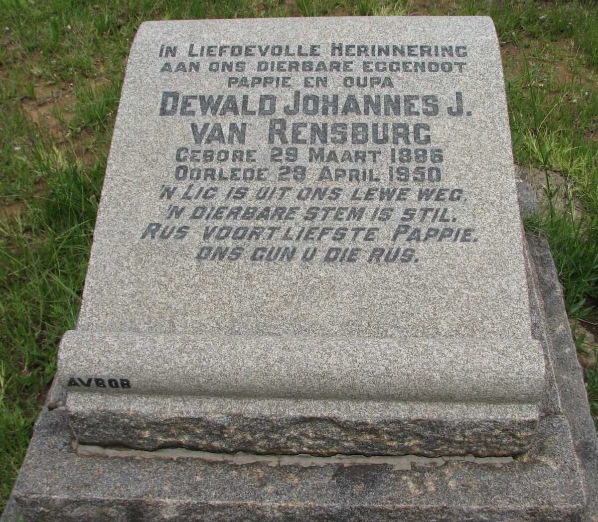 RENSBURG Dewald Johannes, J. van 1886-1950