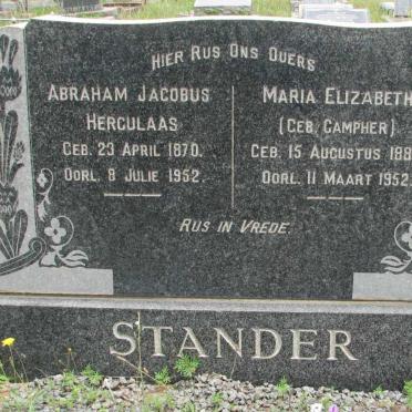 STANDER Abraham Jacobus Herculaas 1870-1952 &amp; Maria Elizabeth CAMPHER 1882-1952