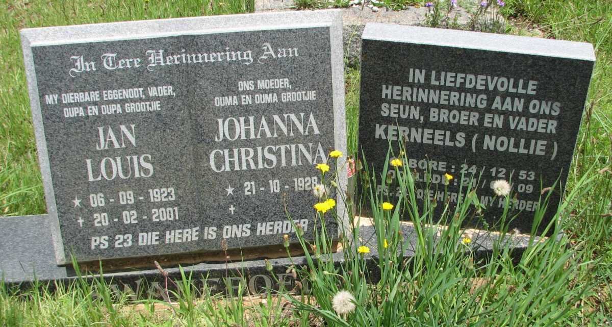 SWANEPOEL Jan Louis 1923-2001 &amp; Johanna Christina 1928- :: SWANEPOEL Kerneels 1953-2009