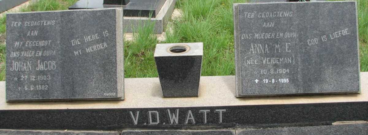 WATT Johan Jacob, v. d. 1903-1982 &amp; Anna M.E. WEIDEMAN 1904-1995