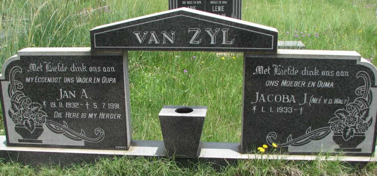 ZYL Jan A., van 1932-1991 &amp; Jacoba J. V.D. WALT 1933-