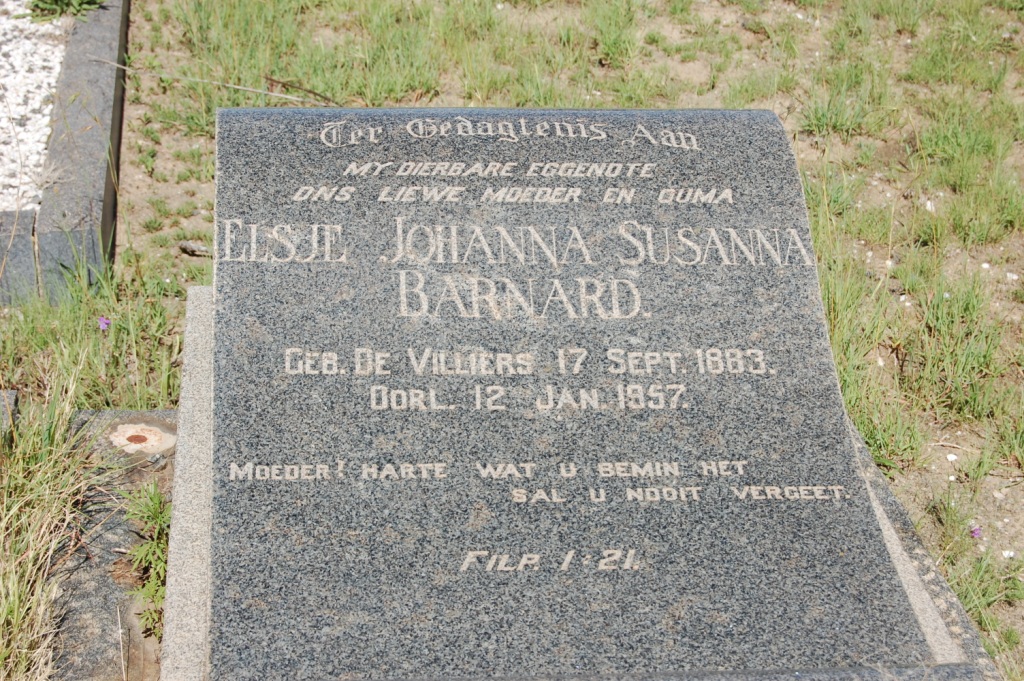 BARNARD Elsje Johanna Susanna nee DE VILLIERS 1883-1957
