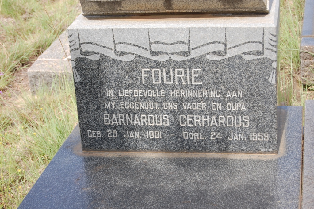 FOURIE Barnardus Gerhardus 1881-1959 &amp; Elizabeth Maria 1889-1965