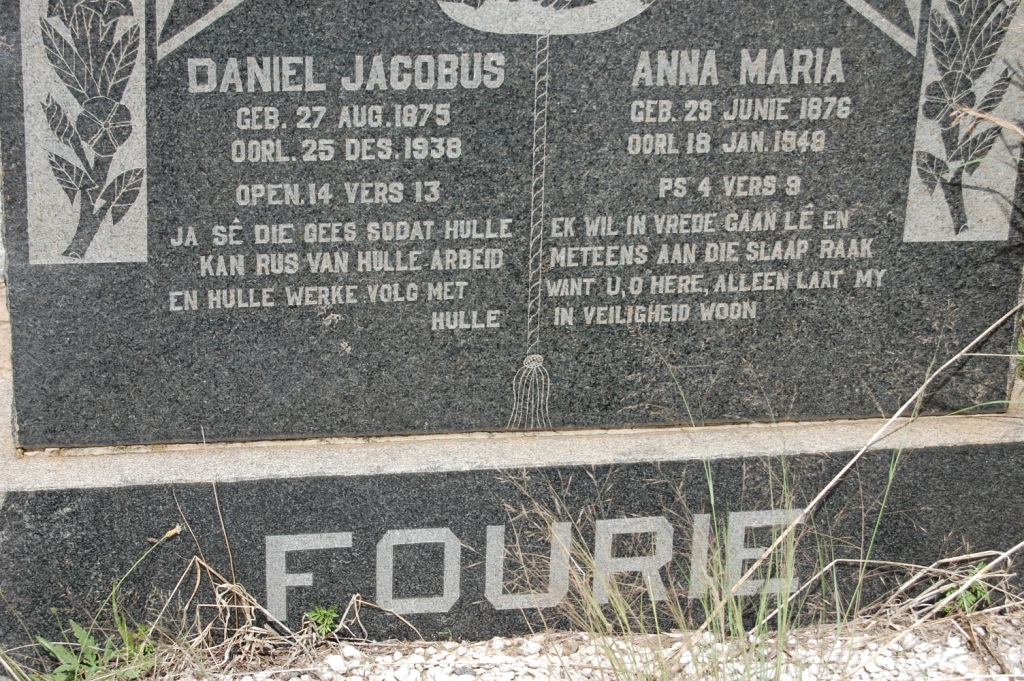 FOURIE Daniel Jacobus 1875-1938 &amp; Anna Maria 1876-1948