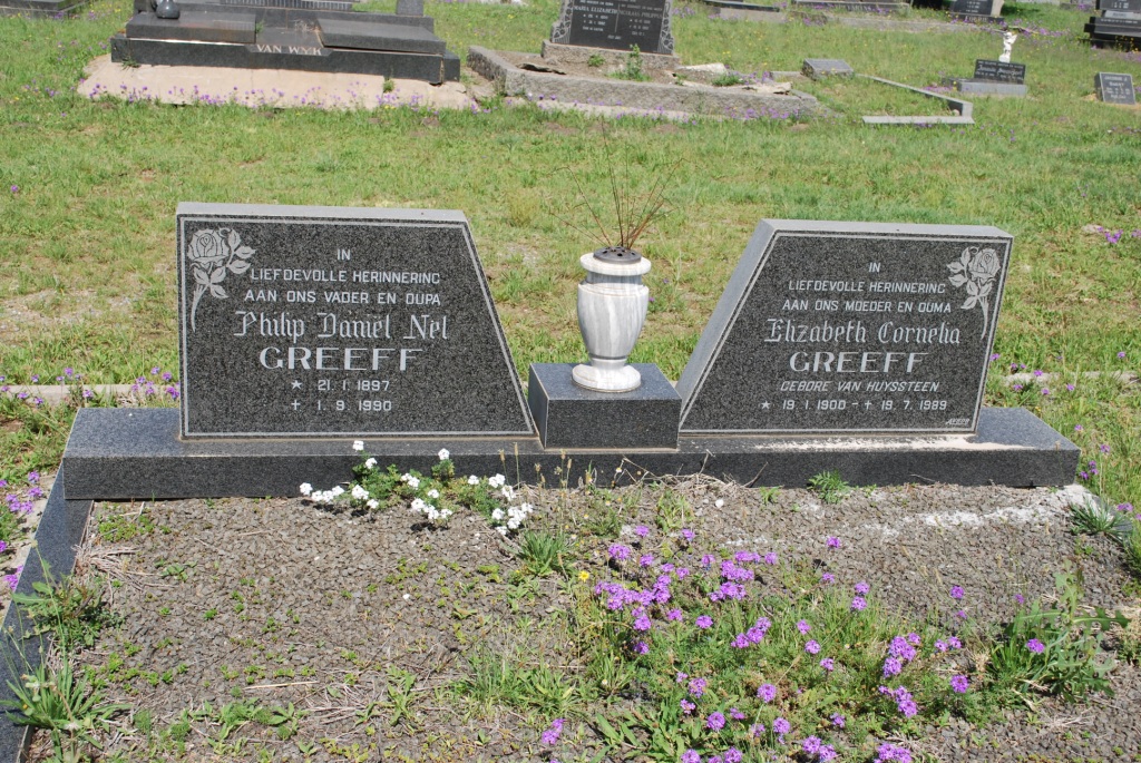 GREEFF Philip Daniël Nel 1897-1990 &amp; Elizabeth Cornelia VAN HUYSSTEEN 1900-1989