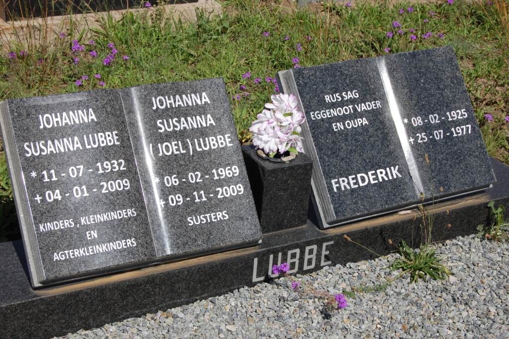 LUBBE Frederik 1925-1977 &amp; Johanna Susanna 1932-2009 :: LUBBE Johanna Susanna 1969-2009