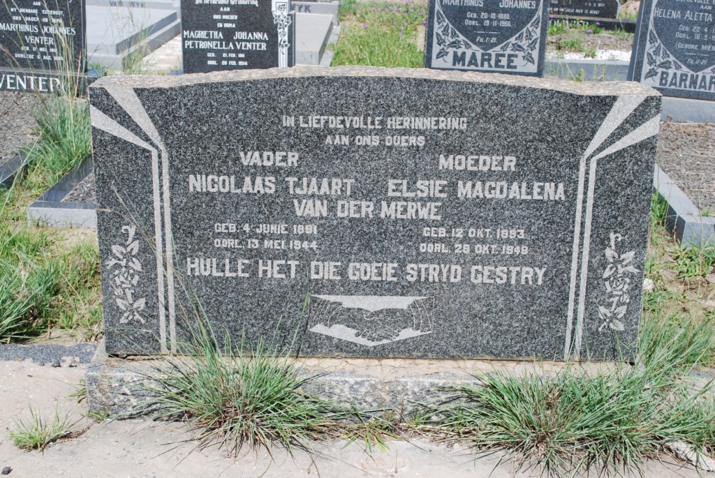 MERWE Nicolaas Tjaart, van der 1891-1944 &amp; Elsie Magdalena 1893-1948