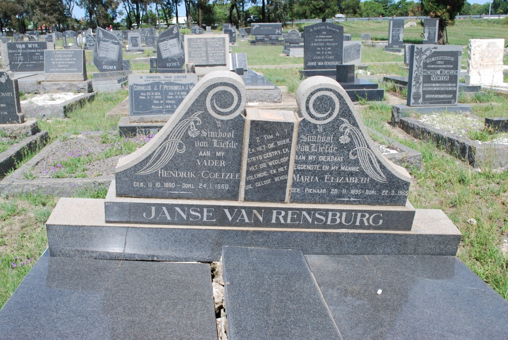 RENSBURG Hendrik Coetzee, Janse van 1890-1960 &amp; Maria Elizabeth PIENAAR 1895-1955
