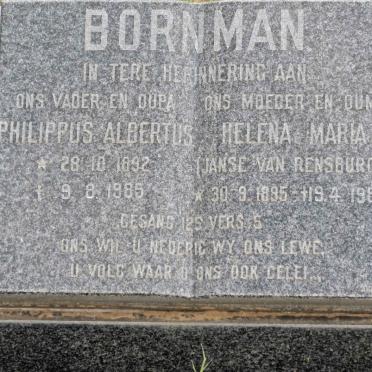 BORNMAN Philippus Albertus 1892-1985 &amp; Helena Maria JANSE VAN RENSBURG 1895-1985