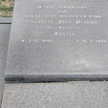 FOURIE Elizabeth Jane Pringle nee ADENDORFF 1896-1996
