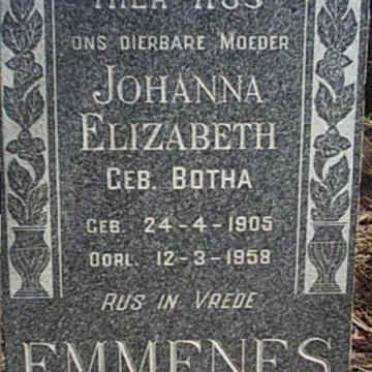 EMMENES Johanna Elizabeth nee BOTHA 1905-1958