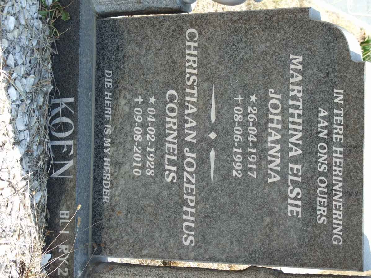 KOEN Christiaan Jozephus Cornelis 1928-2010  &amp; Marthina Elsie Johanna 1917-1992