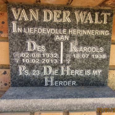 WALT Des, van der 1932-2013 &amp; Karools 1938-