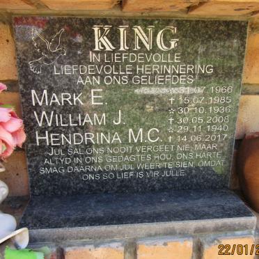 KING William J. 1936-2008 &amp; Hendrina M. C. 1940-2017 :: KING Mark E. 1966-1985