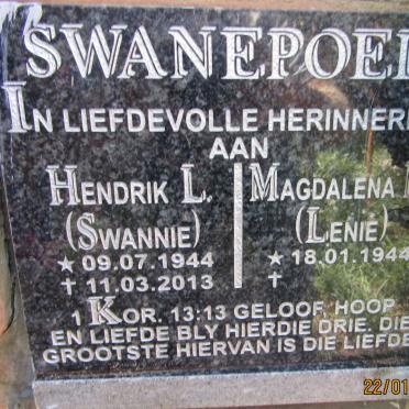 SWANEPOEL Hendrik L. 1944-2013 &amp; Magdalena M. 1944-