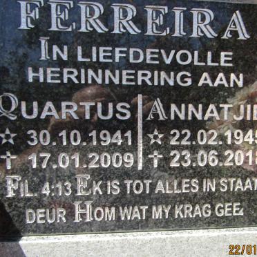 FERREIRA Quartus 1941-2009 &amp; Annatjie 1945-2018