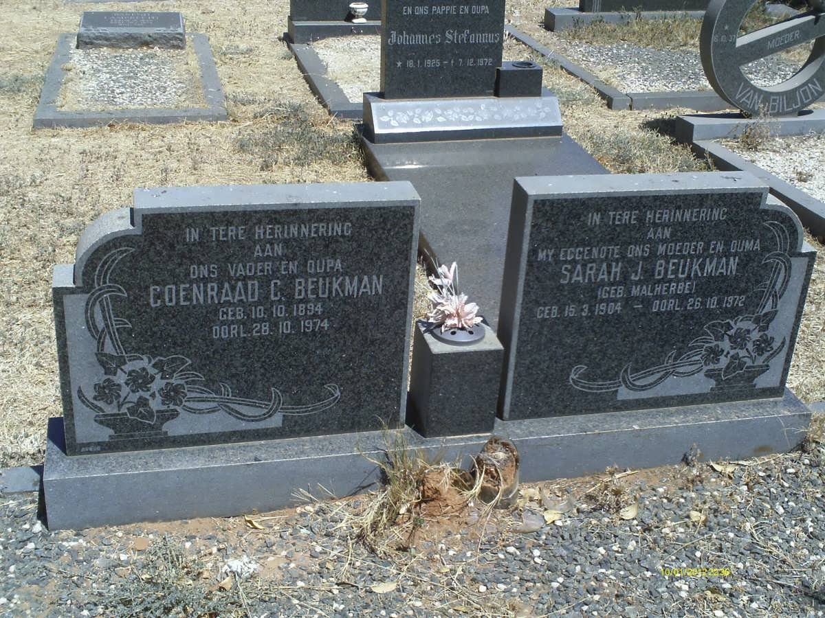 BEUKMAN Coenraad C. 1894-1974 &amp; Sarah J. MALHERBE 1904-1972