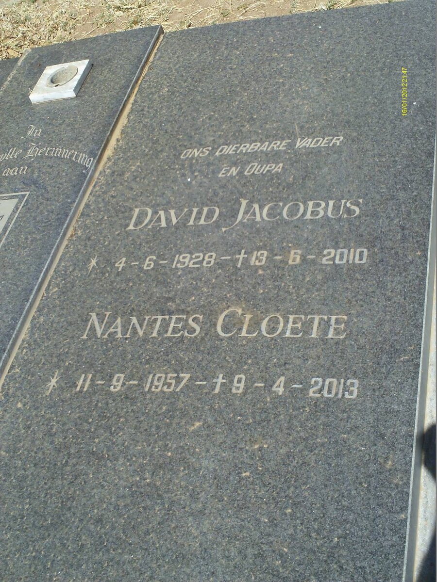 CLOETE David Jacobus 1928-2010&amp; Anna Martha BOOYENS 1933-1991 :: CLOETE Nantes 1957-2013