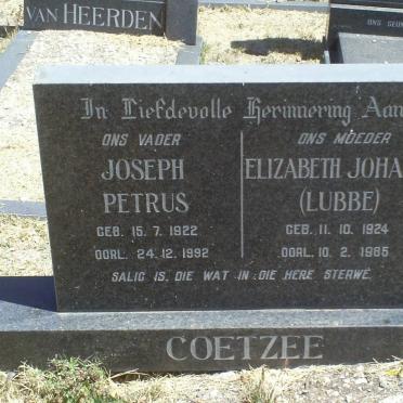 COETZEE Joseph Petrus 1922-1992 &amp; Elizabeth Johanna LUBBE 1924-1985