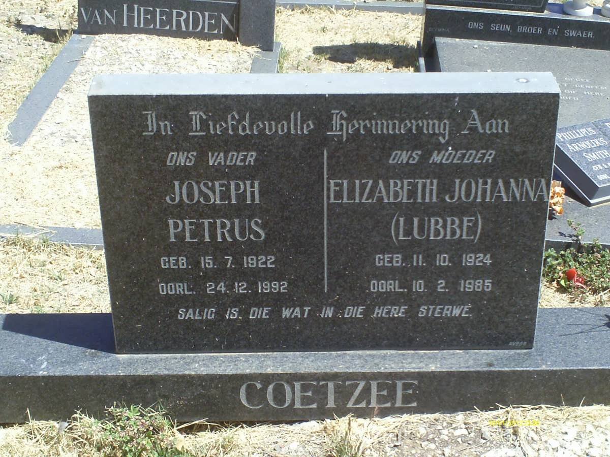 COETZEE Joseph Petrus 1922-1992 &amp; Elizabeth Johanna LUBBE 1924-1985