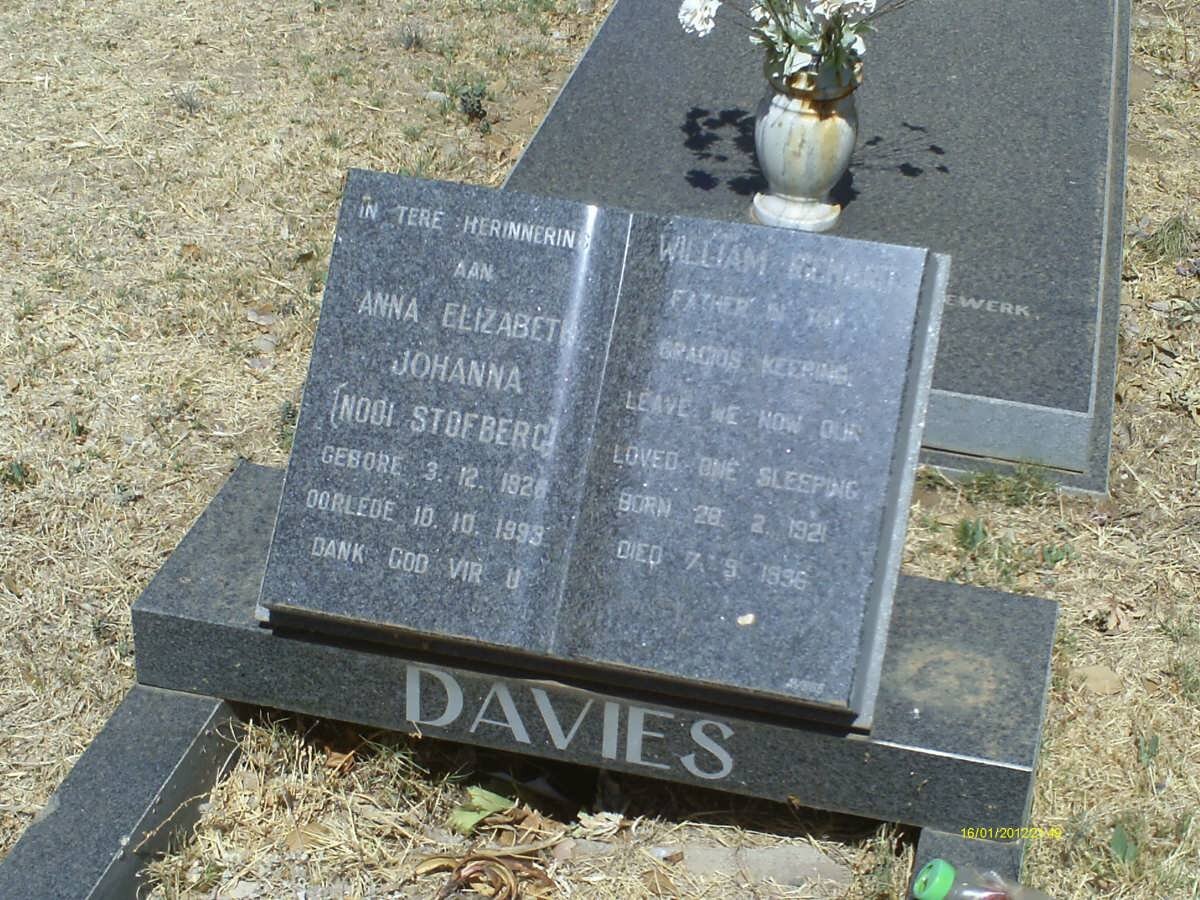 DAVIES Anna Elizabeth Johanna nee STOFBERG 1928-1999