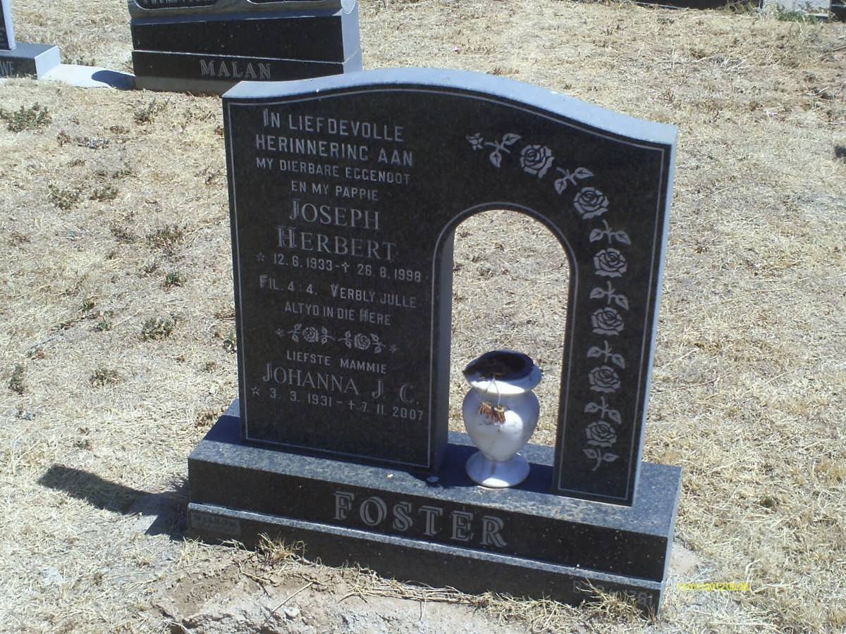 FOSTER Joseph Herbert 1933-1998 &amp; Johanna J.C. 1931-2007