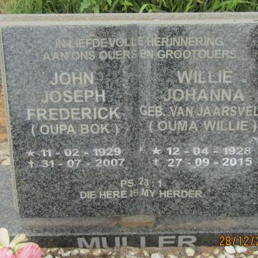 MULLER John Joseph Frederick 1929-2007 &amp; Willie Johanna VAN JAARSVELD 1928-2015