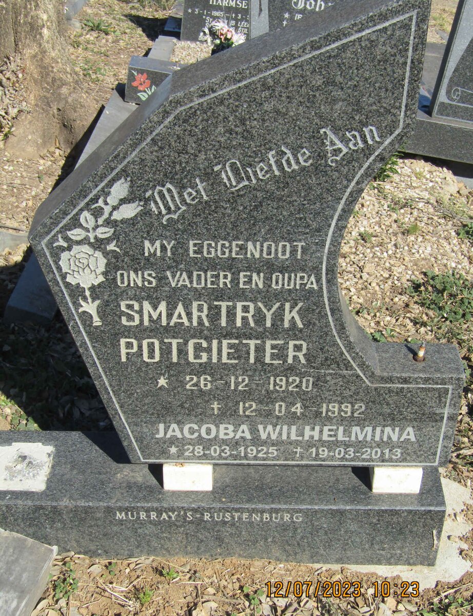 POTGIETER Smartryk 1920-1992 &amp; Jacoba Wilhelmina 1925-2013
