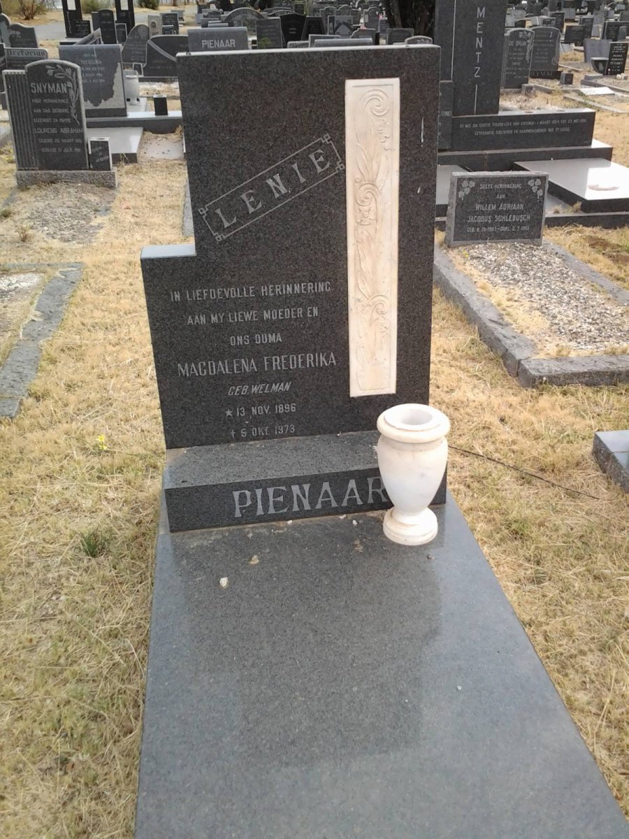 PIENAAR Magdalena Frederika nee WELMAN 1896-1973