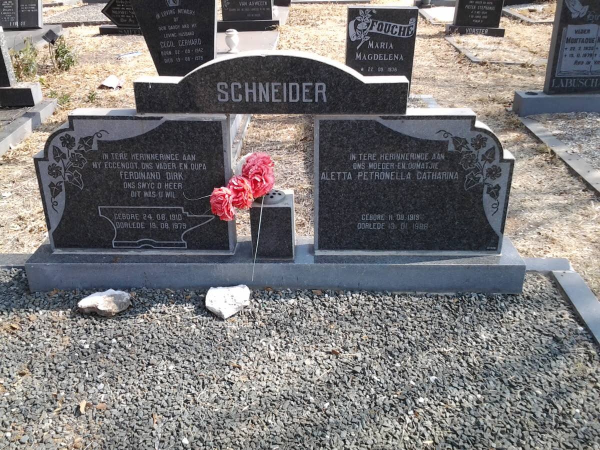 SCHNEIDER Ferdinand Dirk 1910-1979 &amp; Aletta Petronella Catharina 1919-1988