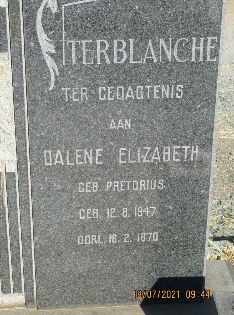TERBLANCHE Dalene Elizabeth nee PRETORIUS 1947-1970
