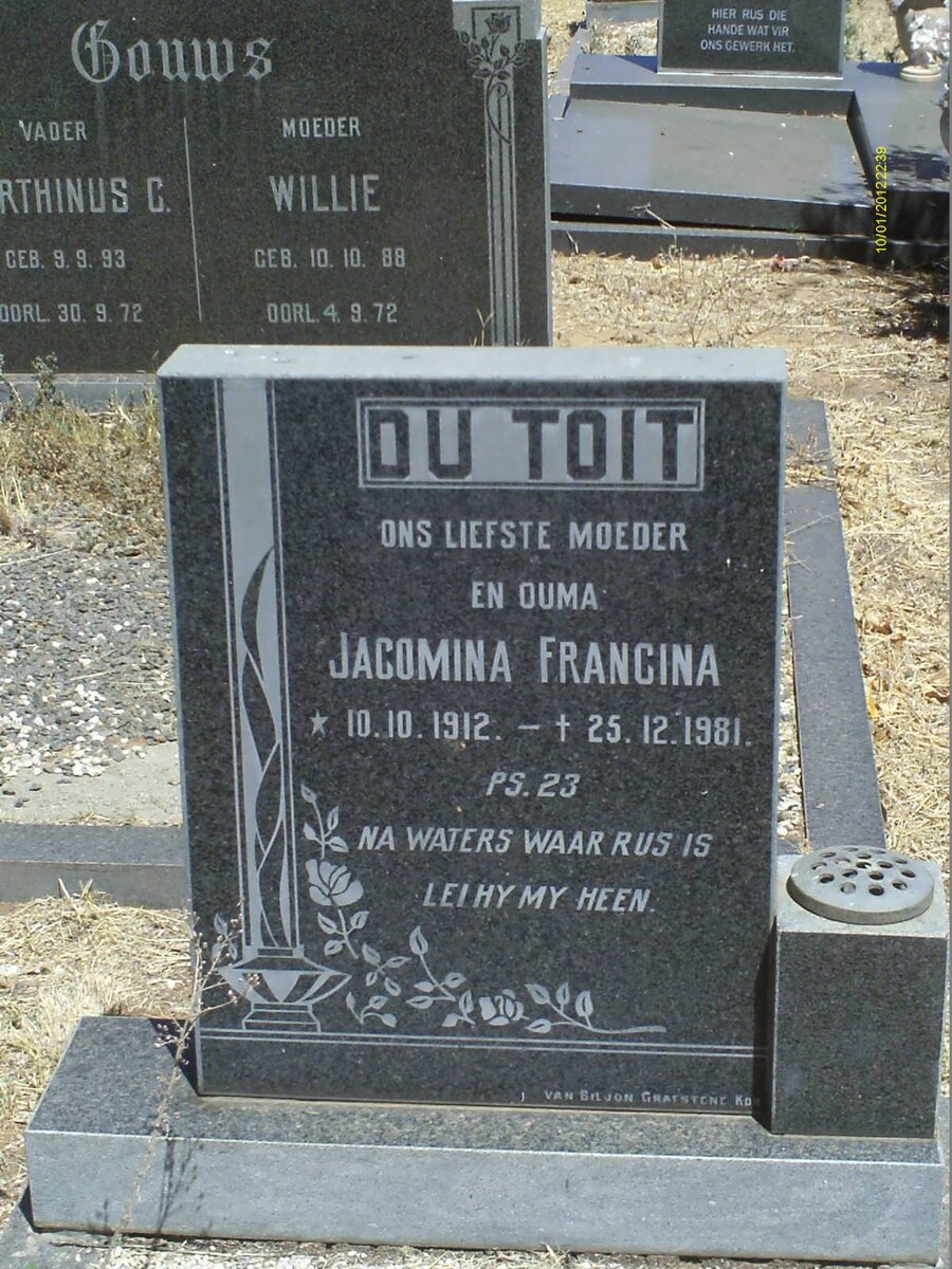 TOIT Jacomina Francina, du 1912-1981