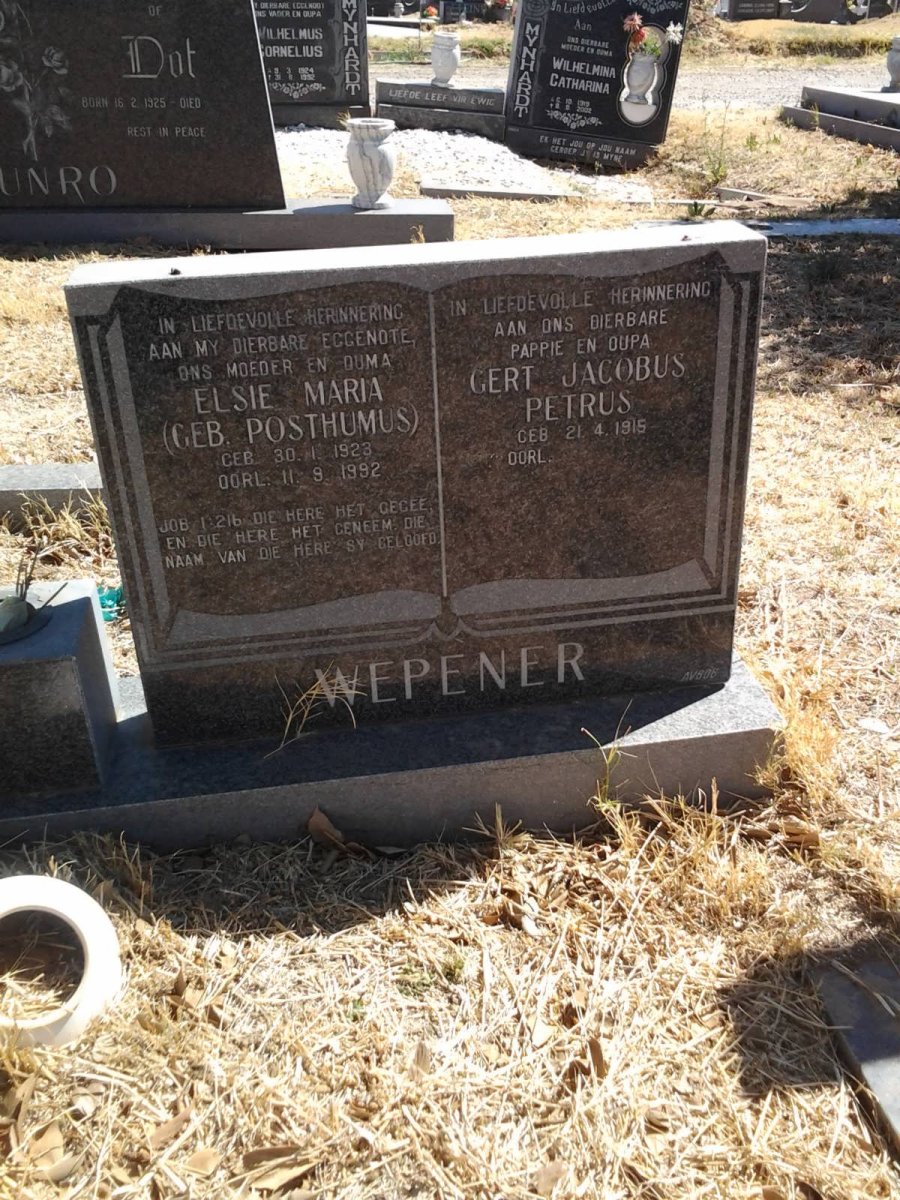 WEPENER Gert Jacobus Petrus 1915- &amp; Elsie Maria POSTHUMUS 1923-1992