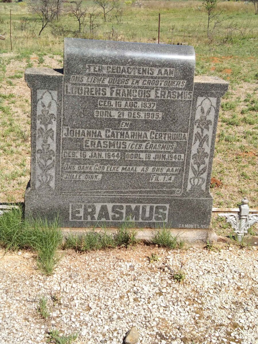 ERASMUS Lourens Francois 1837-1905 &amp; Johanna Catharina Gertruida ERASMUS 1844-1940