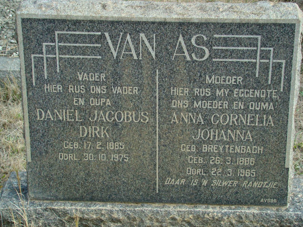 AS Daniel Jacobus Dirk, van 1885-1975 &amp; Anna Cornelia Johanna BREYTENBACH 1886-1965