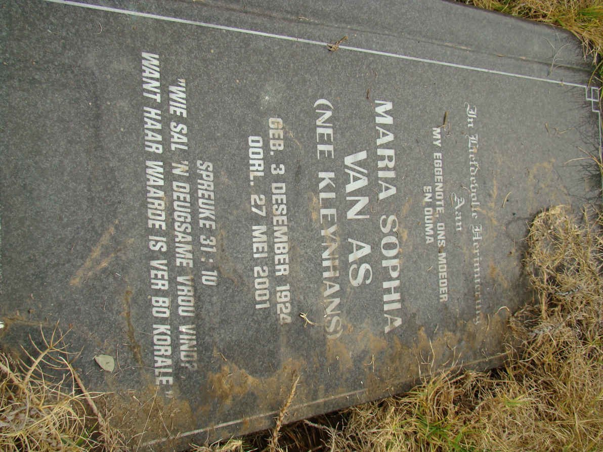 AS Maria Sophia, van nee KLEYNHANS 1924-2001