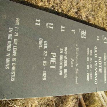 BRUYN Piet, du 1925-  &amp; Kotie PENNING 1922-2002