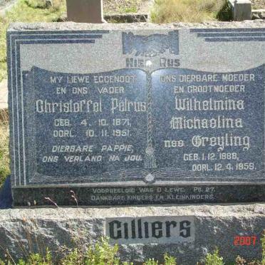 CILLIERS Christoffel Petrus 1871-1951 &amp; Wilhelmina Michaelina GREYLING 1888-1959