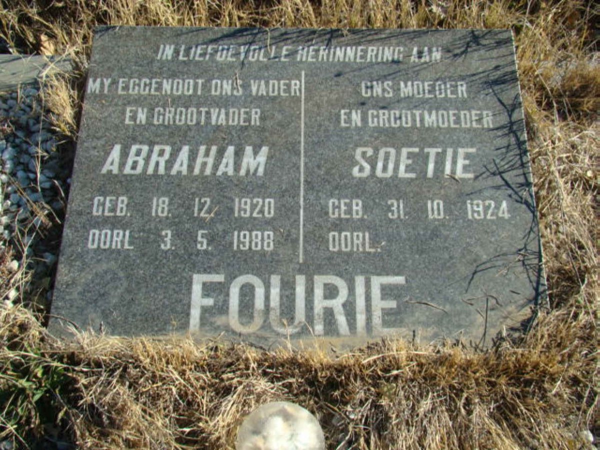 FOURIE Abraham 1920-1988 &amp; Soetie 1924-