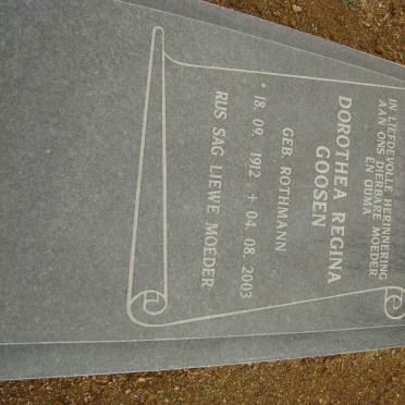 GOOSEN Dorothea Regina nee ROTHMANN 1912-2003