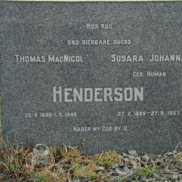 HENDERSON Thomas MacNicol 1888-1949 &amp; Susara Johanna HUMAN 1885-1957