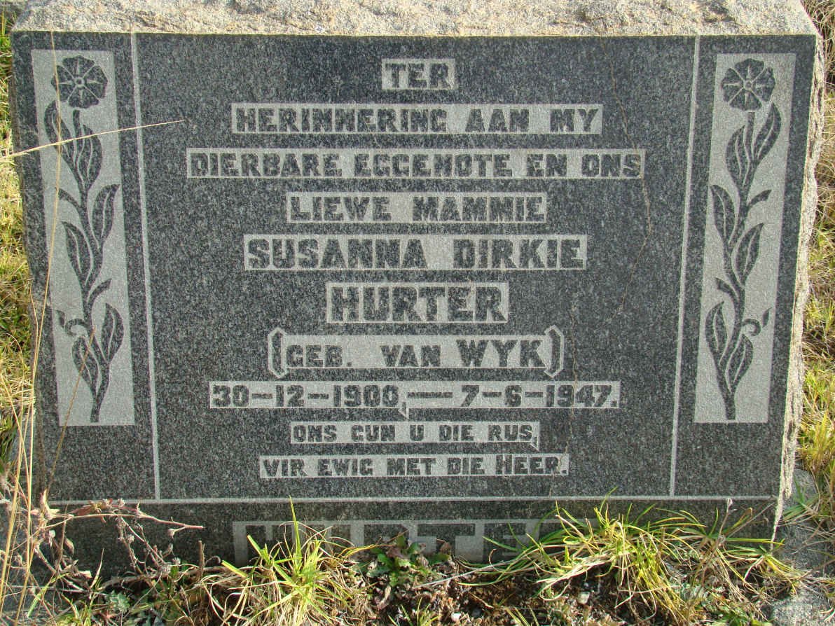 HURTER Susanna Dirkie, nee VAN WYK 1900-1947
