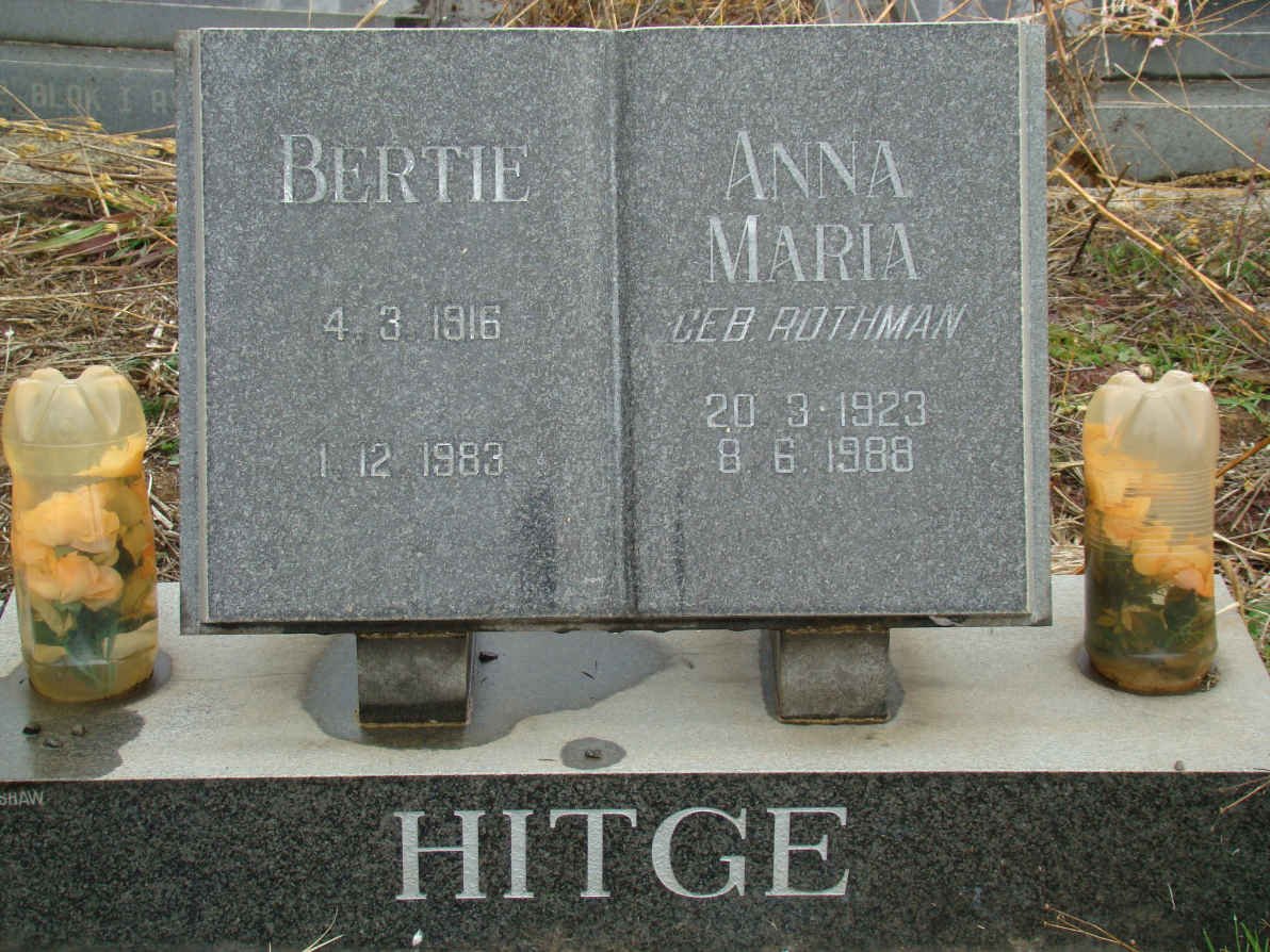 HITGE Bertie 1916-1983 &amp; Anna Maria ROTHMAN 1923-1988