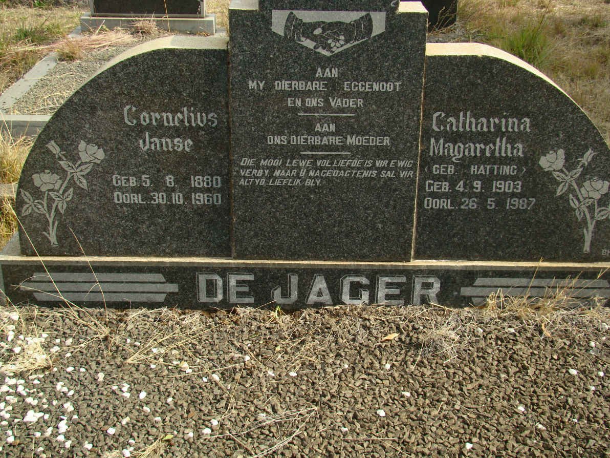 JAGER Cornelius Janse, de 1880-1960 &amp; Catharina Magaretha HATTING 1903-1987