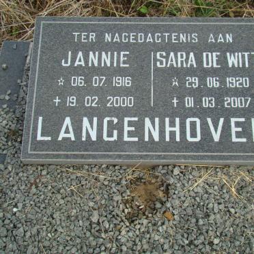 LANGENHOVEN Jannie 1916-2000 &amp; Sara DE WITT 1920-2007