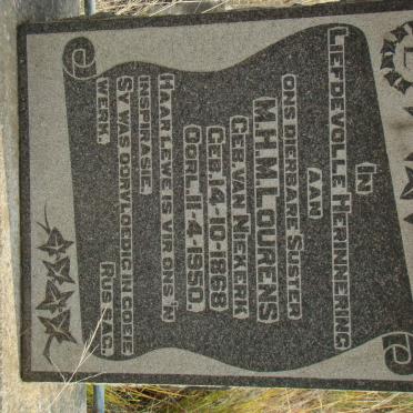 LOURENS M.H.M. nee VAN NIEKERK 1868-1950