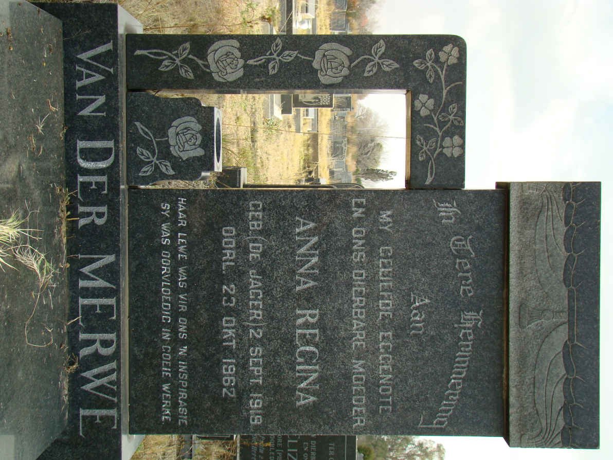 MERWE Anna Regina, van der nee DE JAGER 1918-1962