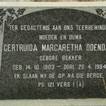 ODENDAAL Gertruida Margaretha nee BEKKER 1903-1984